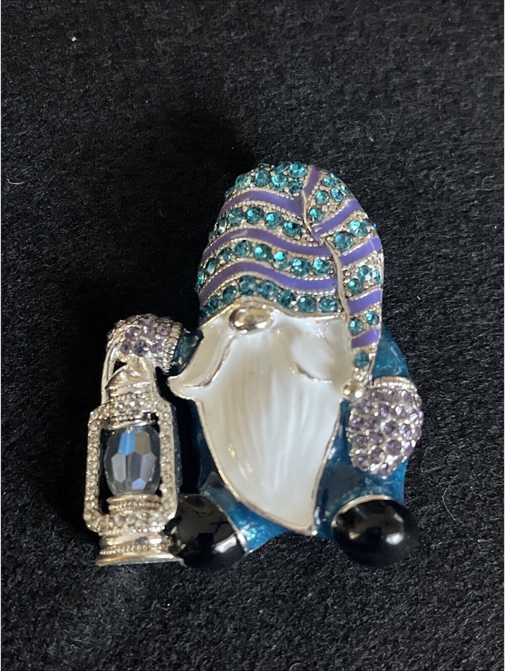 Napier Gnome Brooch Pin Enamel Floral Bouquet Garden Silver Tone Jewelry